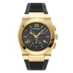 Ferragamo Vega Chrono Black Dial Black Recycled Polyurethane Strap Watch 42mm - SFMR00824