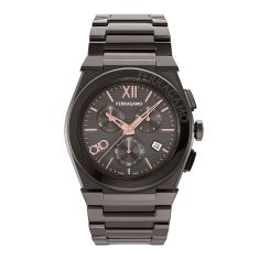 Ferragamo Vega Chrono Grey Dial Gunmetal Ion-Plated Bracelet Watch 42mm - SFMR01124