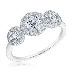 Forevermark 1ctw Three Diamond Halo White Gold Engagement Ring