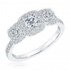 Forevermark 7/8ctw Three Round Diamond Cushion Halo White Gold Engagement Ring