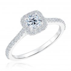 Forevermark 7/8ctw Cushion Diamond Halo White Gold Engagement Ring