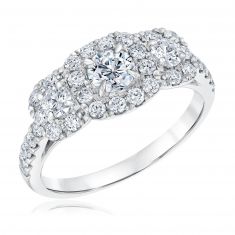 Forevermark 1 1/4ctw Three Round Diamond Cushion Halo White Gold Engagement Ring