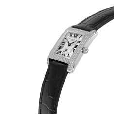 Frederique Constant Classics Carree Diamond Silver Dial Black Leather Strap Watch 36mm x 25mm - FC-235S2CD6