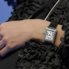 Frederique Constant Classics Carree Diamond Silver Dial Black Leather Strap Watch 36mm x 25mm - FC-235S2CD6