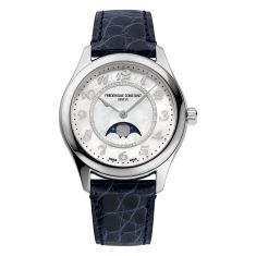 Frederique Constant Classics Elegance Diamond Accent Mother-of-Pearl Dial Blue Leather Strap Watch 36mm - FC-331MPWD3B6
