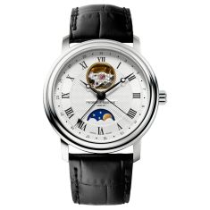 Frederique Constant Classics Heart Beat Moonphase Date Silver Dial Black Leather Strap Watch 40mm - FC-335MC4P6
