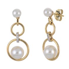 Freshwater Cultured Pearl and 1/20ctw Diamond Yellow Gold Circle Drop Earrings