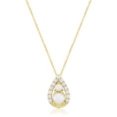 Freshwater Cultured Pearl and 1/4ctw Diamond Pear Frame Yellow Gold Pendant Necklace