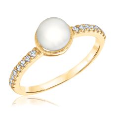 Freshwater Cultured Pearl and 1/6ctw Diamond Yellow Gold Ring