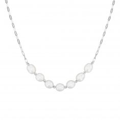Freshwater Cultured Pearl and Brilliance Bead Sterling Silver Necklace