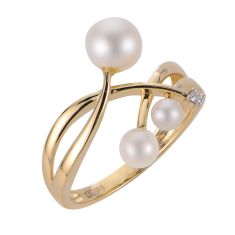 Freshwater Cultured Pearl and Diamond Accent Yellow Gold Bypass Ring