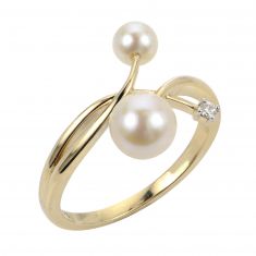 Freshwater Cultured Pearl and Diamond Accent Yellow Gold Bypass Ring | Size 7
