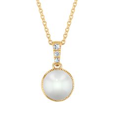 Freshwater Cultured Pearl and Diamond Accent Yellow Gold Pendant Necklace