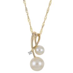 Freshwater Cultured Pearl and Diamond Accent Yellow Gold Pendant Necklace