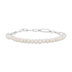 Freshwater Cultured Pearl and Sterling Silver Paperclip Chain Bracelet