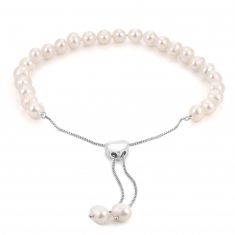 Freshwater Cultured Pearl Heart Clasp Adjustable Bolo Bracelet