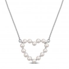Freshwater Cultured Pearl Heart White Gold Pendant Necklace