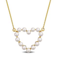 Freshwater Cultured Pearl Heart Yellow Gold Pendant Necklace