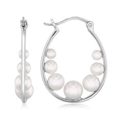 Freshwater Cultured Pearl Sterling Silver Oval Hoop Earrings | 26mm