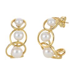 Freshwater Cultured Pearl Yellow Gold Circle Hoop Earrings