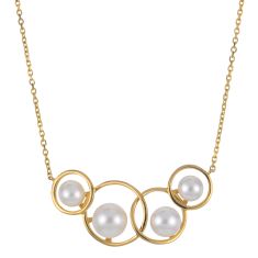 Freshwater Cultured Pearl Yellow Gold Circle Necklace