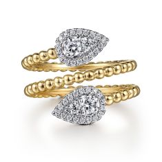 Gabriel & Co. Yellow and White Gold 1/2ctw Diamond Teardrop Bujukan Wrap Ring - Size 7
