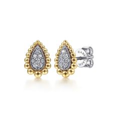 Gabriel & Co. Yellow and White Gold 1/6ctw Diamond Teardrop Beaded Frame Stud Earrings