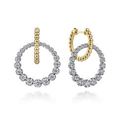 Gabriel & Co. Yellow and White Gold 1ctw Diamond Bujukan Circle Hoop Earrings
