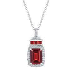 Garnet and Created White Sapphire Sterling Silver Pendant Necklace