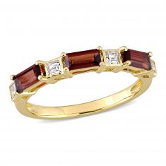 Garnet and White Topaz Yellow Gold Stackable Ring