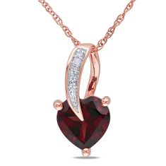 Garnet Heart and Tendril Rose Gold Drop Pendant