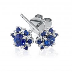 Blue Sapphire and 1/20ctw Diamond White Gold Stud Earrings | Watercolor
