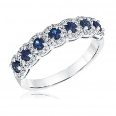 Blue Sapphire and 1/4ctw Diamond Halo White Gold Ring | Watercolor