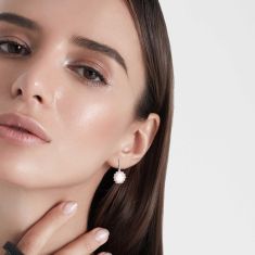 Genuine Opal, White Topaz and Diamond Halo Leverback Earrings in Sterling Silver 1/20ctw