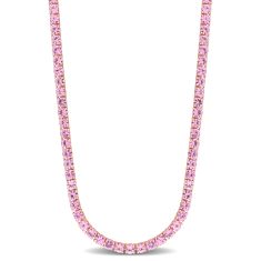 Genuine Round Pink Sapphire Rose Gold Tennis Necklace