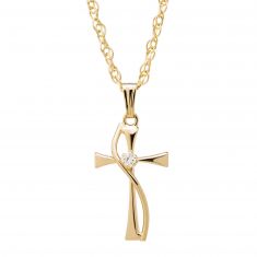 14K Yellow Gold-Filled Cross Pendant Necklace with Diamond Accent - Ladies'
