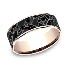 Grey Tantalum and 14k Rose Gold 7.5mm Duck Camo Pattern Comfort Fit Wedding Band