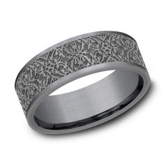 image of Grey Tantalum Ottoman Tile Pattern Comfort Fit Band 7mm with sku:548748FCGTA
