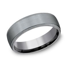 Grey Tantalum Satin Finish Knurled Edge Comfort Fit Band 6.5mm