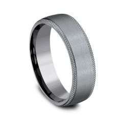 Grey Tantalum Satin Finish Knurled Edge Comfort Fit Band 6.5mm