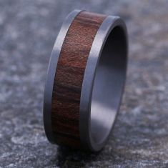 Grey Tantalum Wood Inlay Comfort Fit Band 8mm