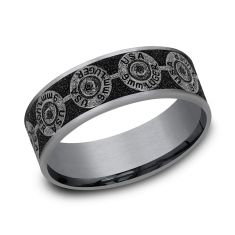 image of Grey Titanium with Thin Grey Tantalum Edges 7.5mm Black Luger Back Pattern Wedding Band with sku:1615776TFCGBKTGTA
