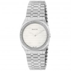 Gucci 25H Diamond Bezel and Stainless Steel Bracelet Watch | 30mm | YA163503
