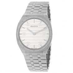Gucci 25H Stainless Steel Diamond Dial 34mm Watch YA163401