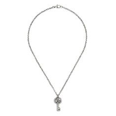 Gucci Aged Sterling Silver GG Marmont Key Pendant Necklace