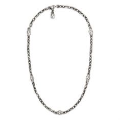 image of Gucci Interlocking Aged Sterling Silver Link Chain Necklace with sku:20100863