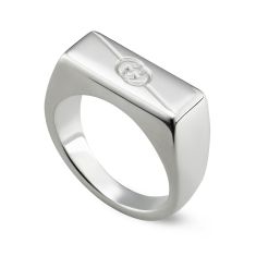 Gucci Diagonal Interlocking G Signet Sterling Silver Ring 7.5mm