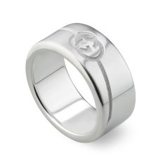 Gucci Diagonal Interlocking G Wide Sterling Silver Ring 9mm