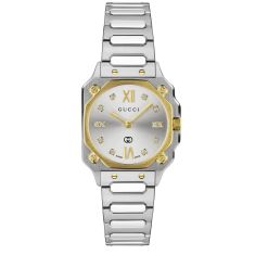 Gucci G-Flat Diamond Accent Silver Dial Stainless Steel Bracelet Watch 24mm - YA166503