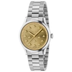 Gucci G-Timeless Bee-Motif Gold Dial and Stainless Steel Bracelet Watch | 32mm | YA1265035